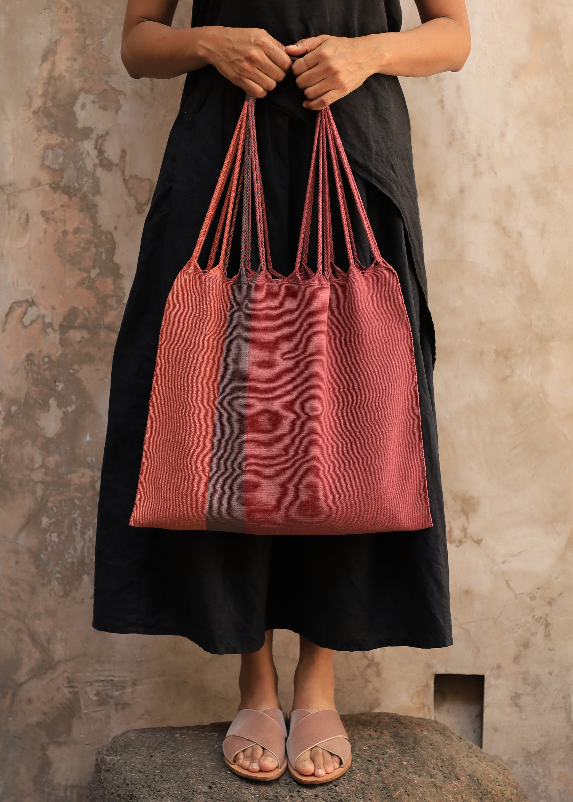 Hand Woven - Las Rayas Tote - Palo de Rosa / Terracotta