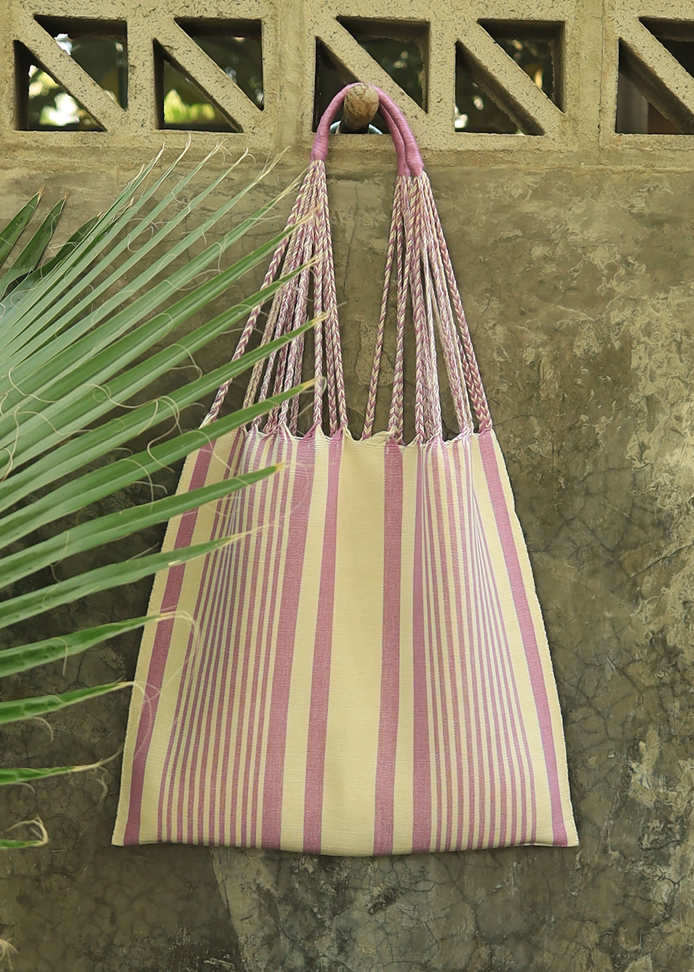 Hand Woven - Las Rayas Tote - tzoj - Pink Stripe