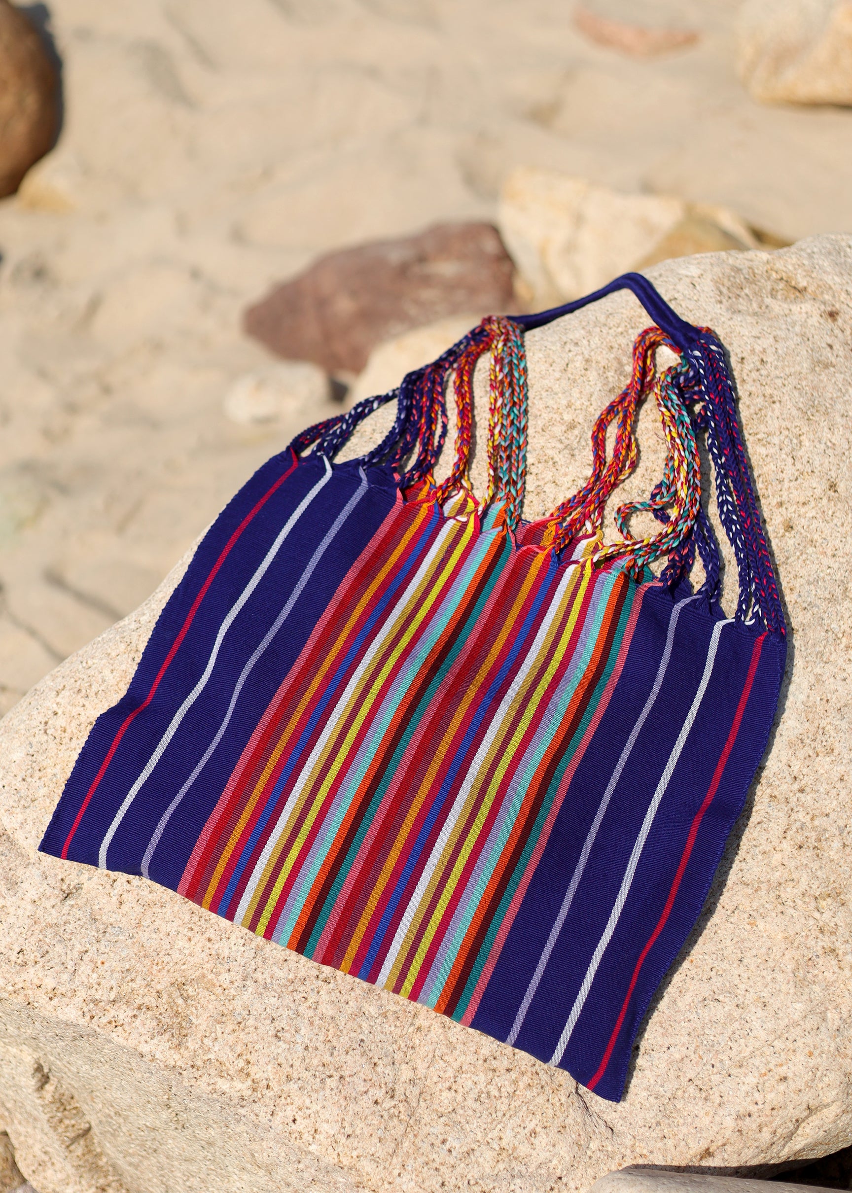 Las Rayas Tote - Cobalt with Rainbow Stripe