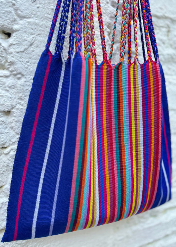 Las Rayas Tote - Cobalt with Rainbow Stripe