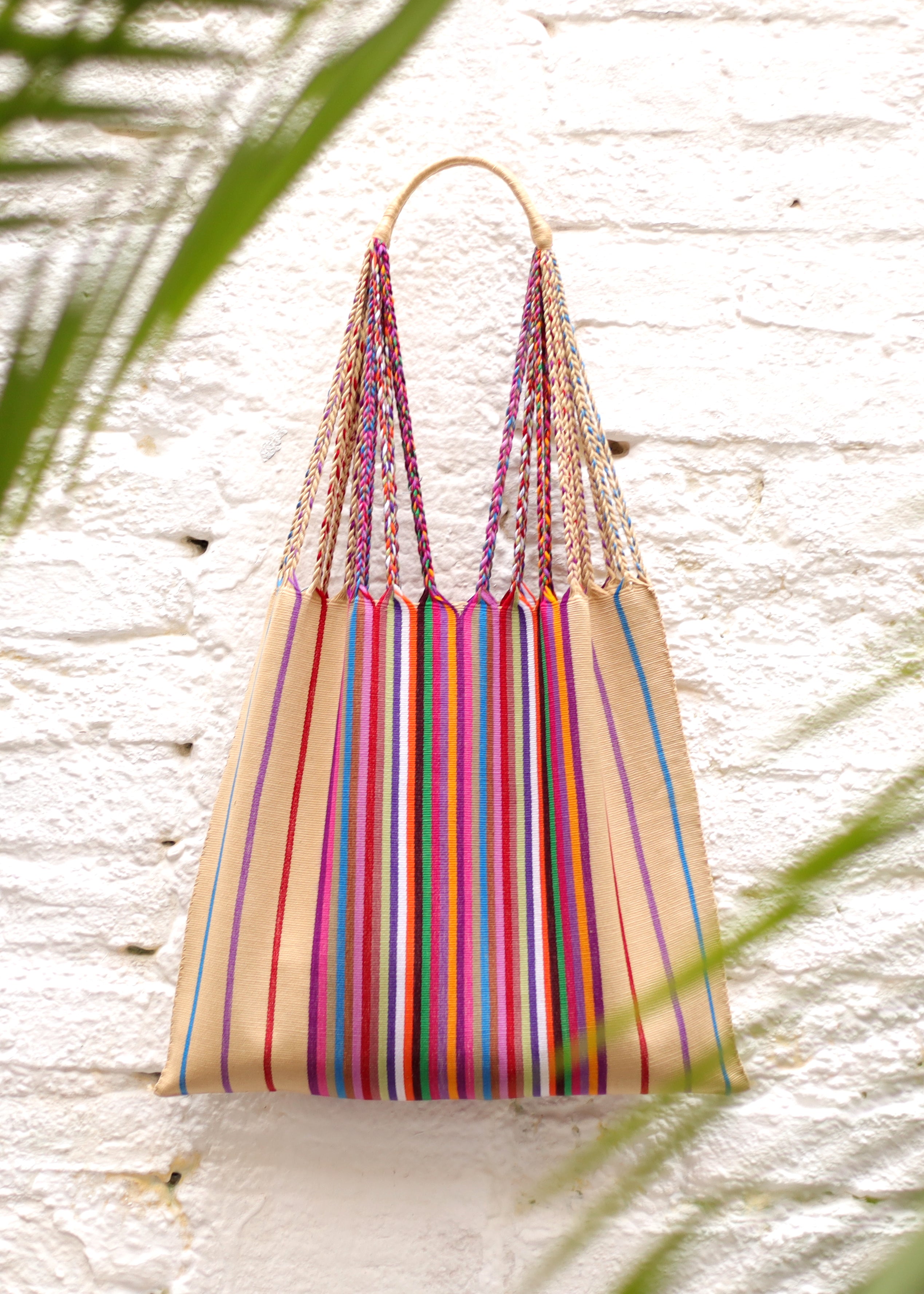 Las Rayas Tote - Natural with Rainbow Stripe