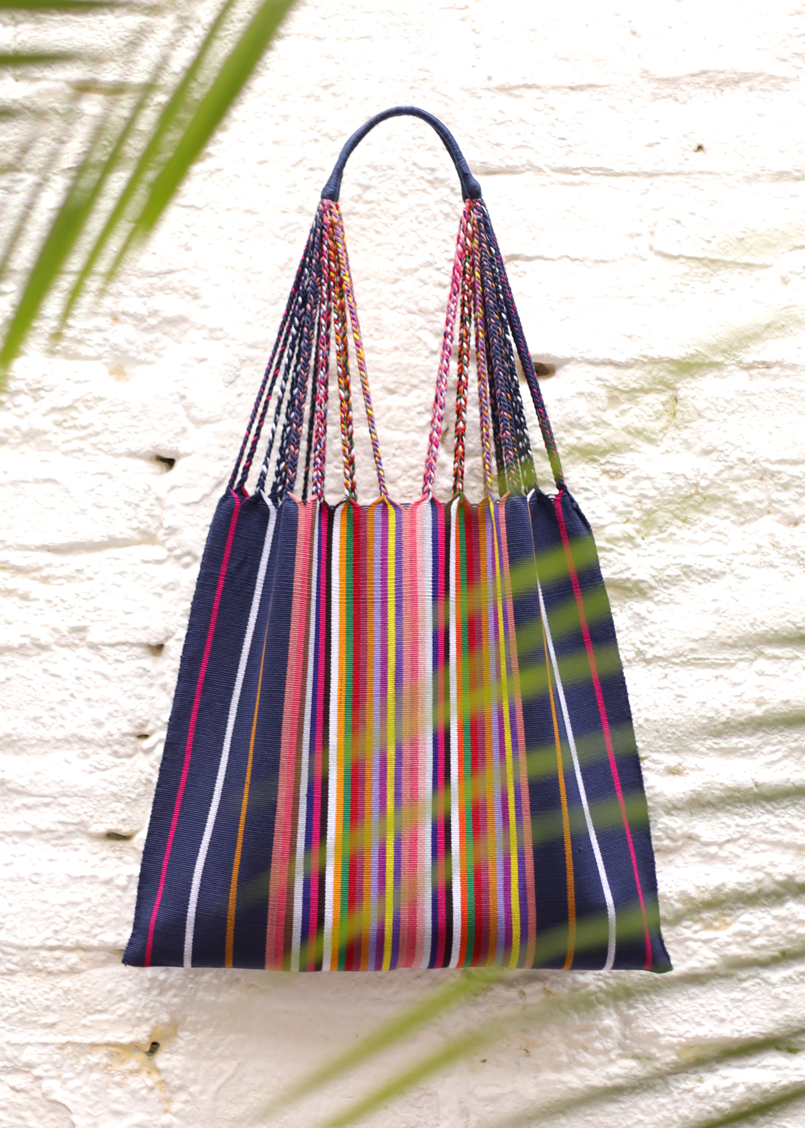Las Rayas Tote - Navy with Rainbow Stripe