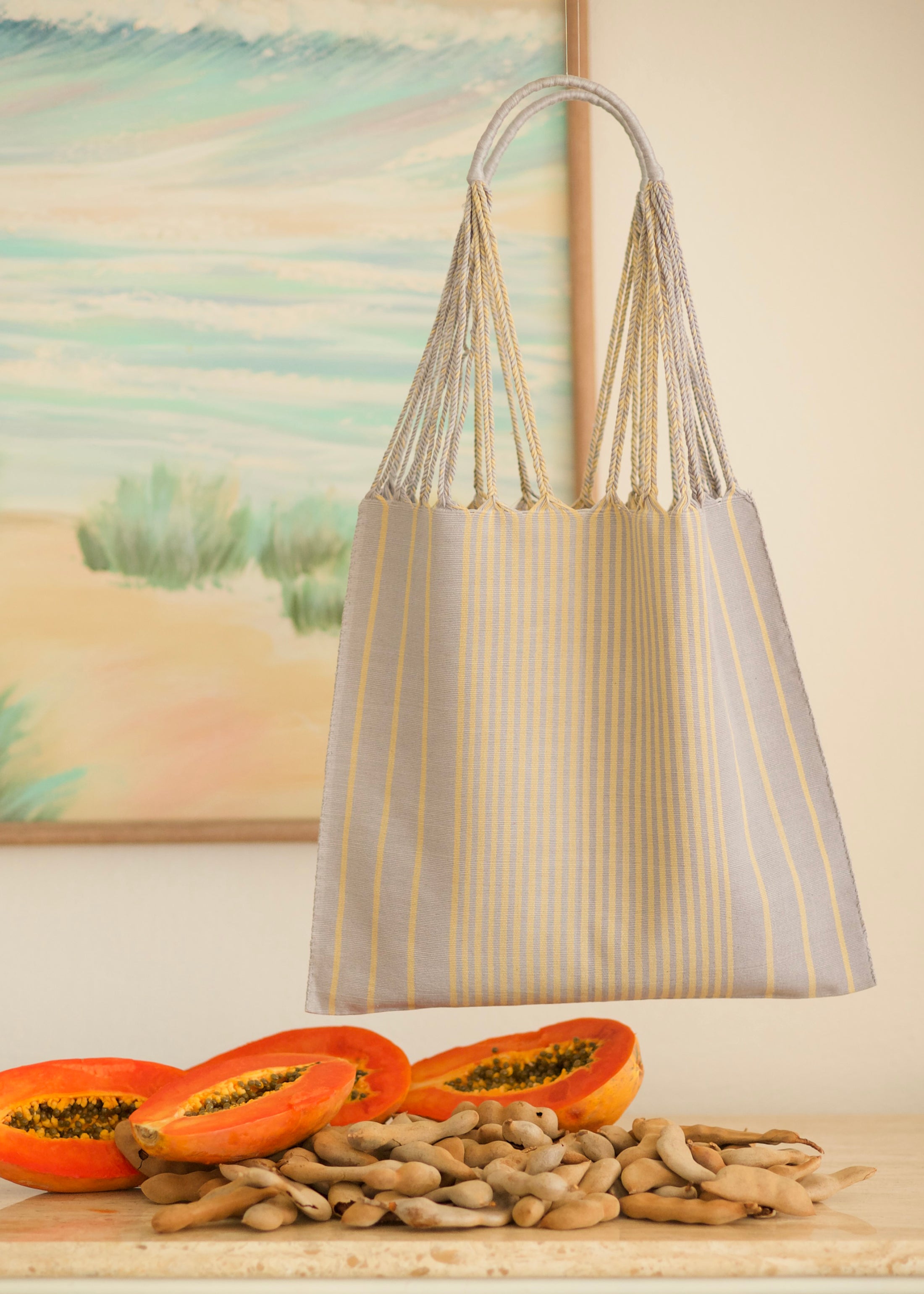 Hand Woven - Las Rayas Tote - Eggshell