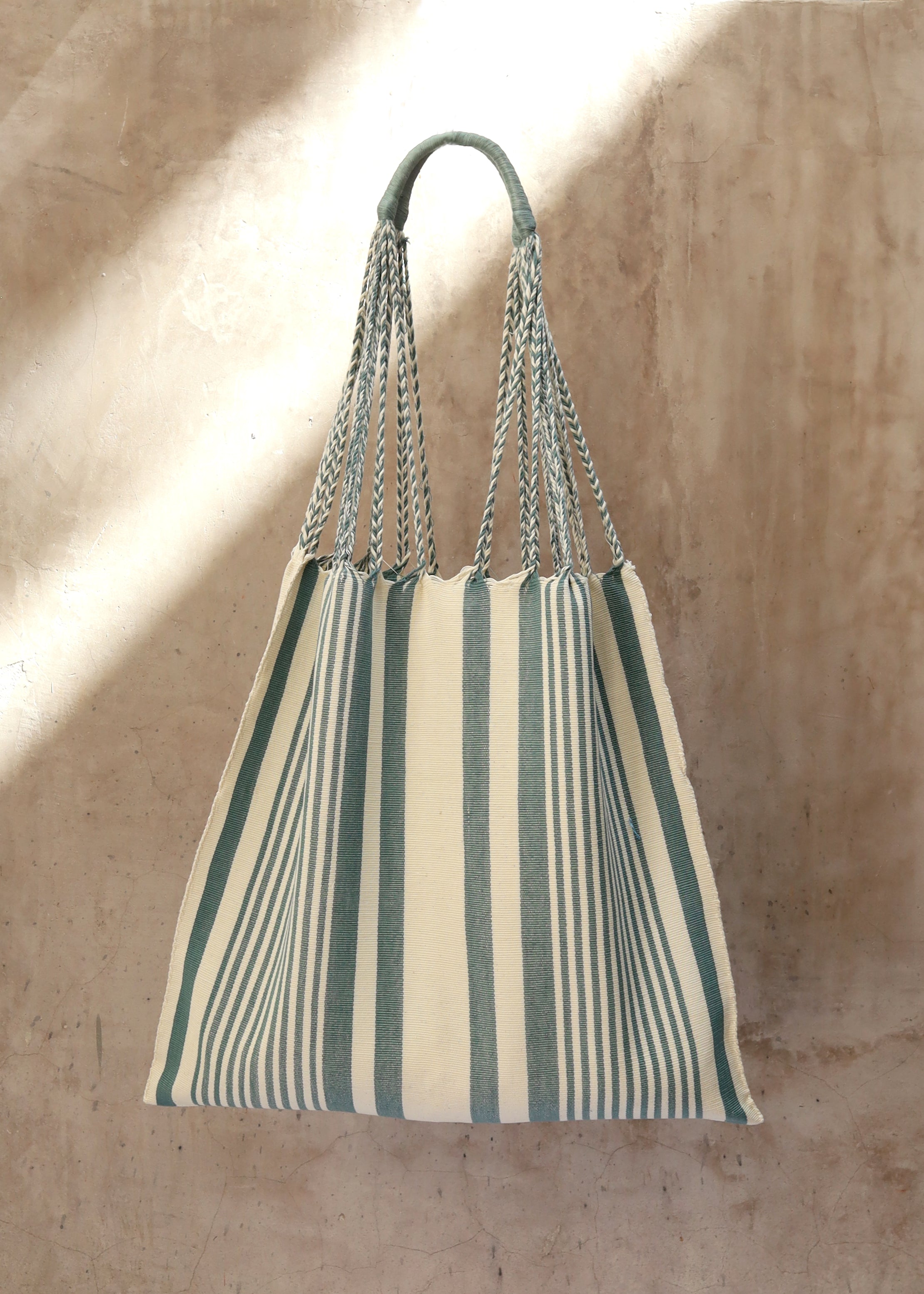 Hand Woven - Las Rayas Tote - Yaax - Green Stripe