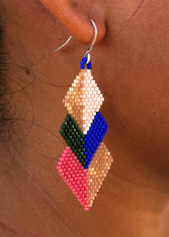 Native American - Wixárika Beaded Earrings Japanese Glass Seed Beads - Xaweri