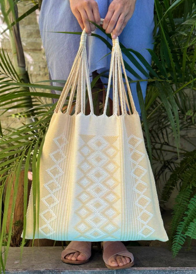 Hand Woven - NEW Embroidered Las Rayas Tote - Sand