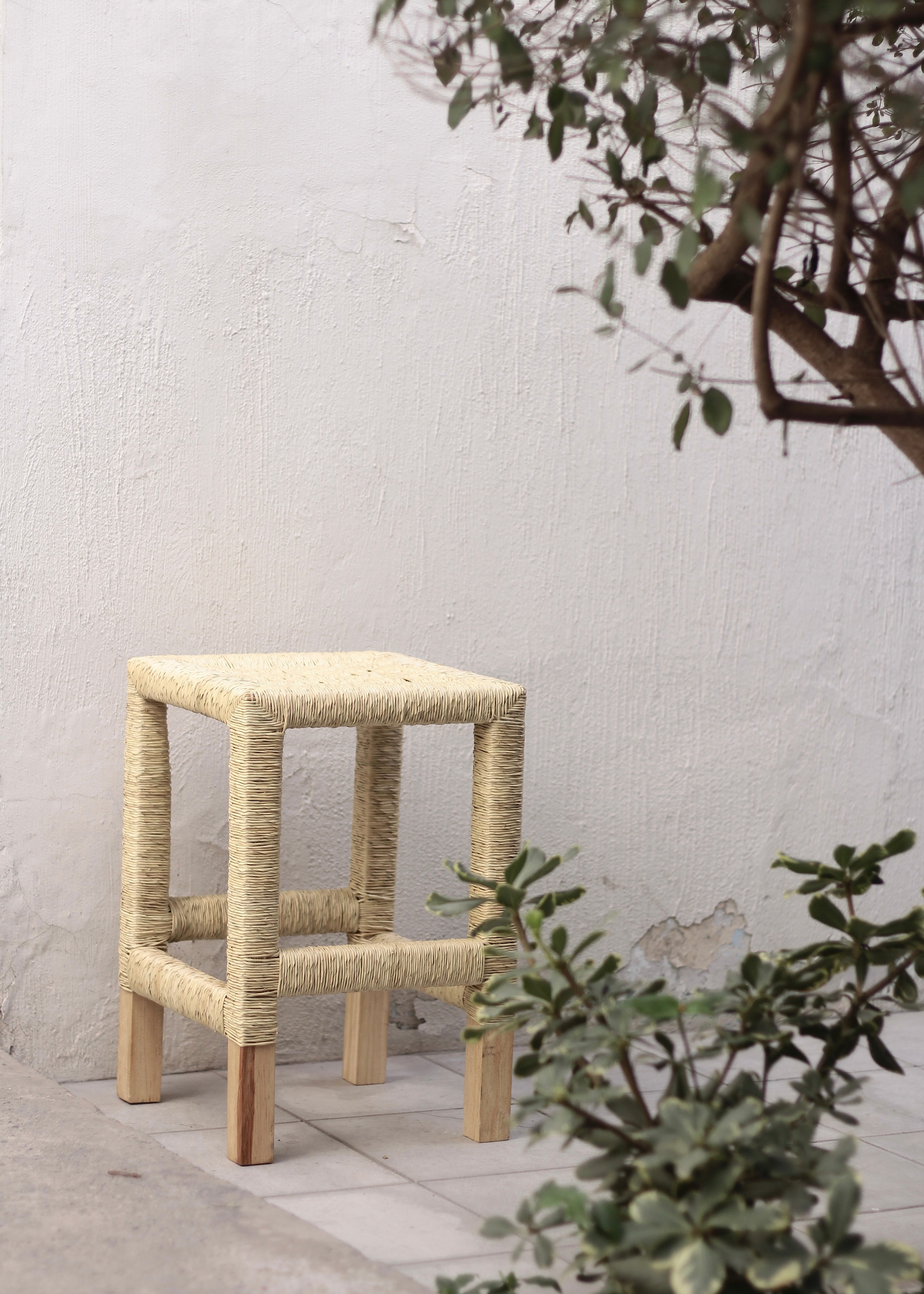 Set of 2 Woven Palm Stools
