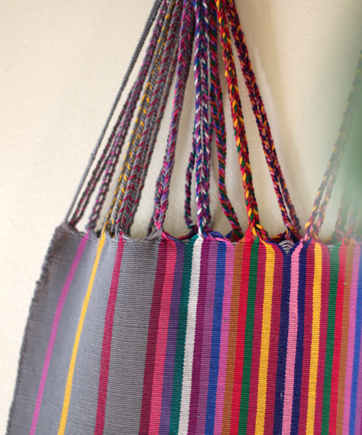 Hand Woven - Las Rayas Tote - Grey with Rainbow Stripe