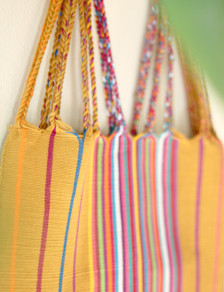 Las Rayas Tote - Gold with Rainbow Stripe